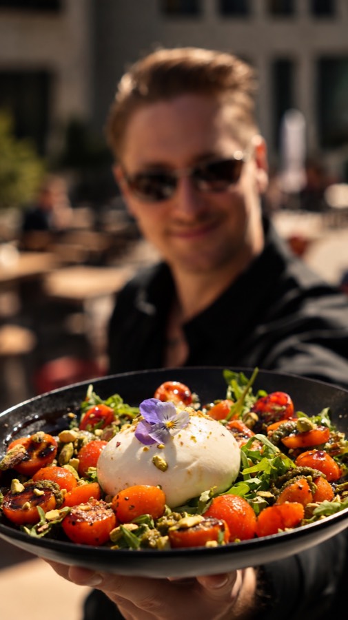Burrata served on the terrace at CLIFF