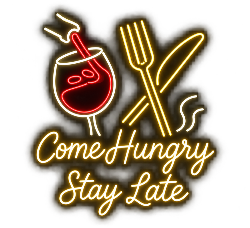 CLIFF’s Come Hungry Stay Late neon sign