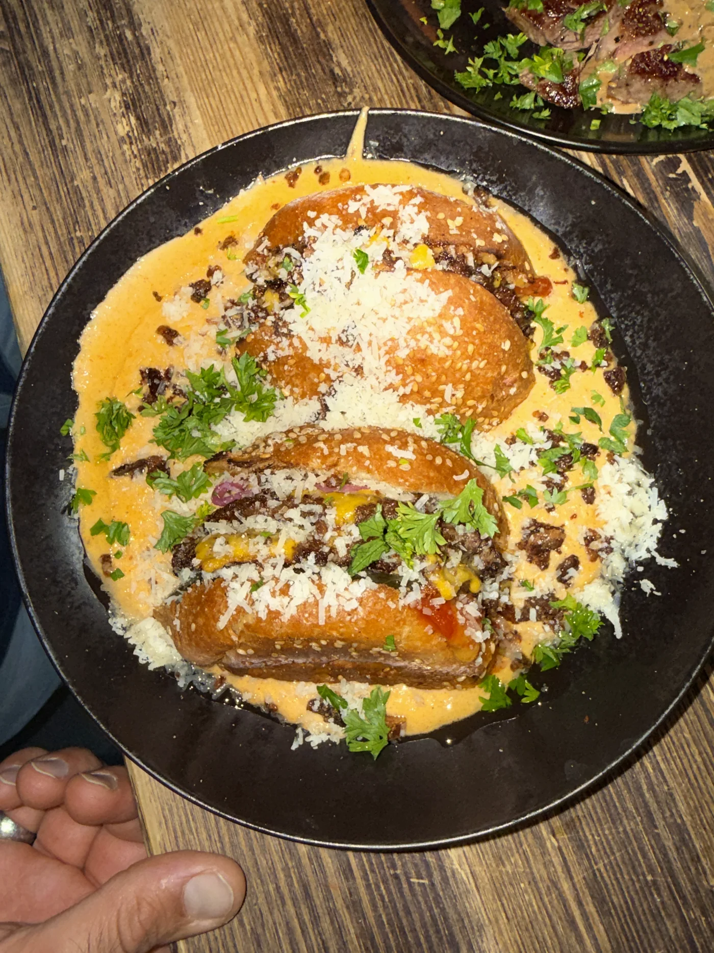 CLIFF's Take a Bath Smash in house cheese sauce